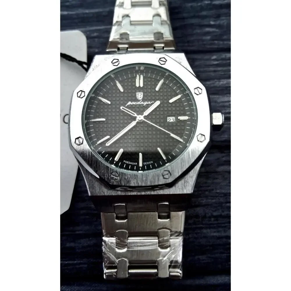 Rare Silver Poedagar Royal Diver Guilloché Dial Mens‎ Watch